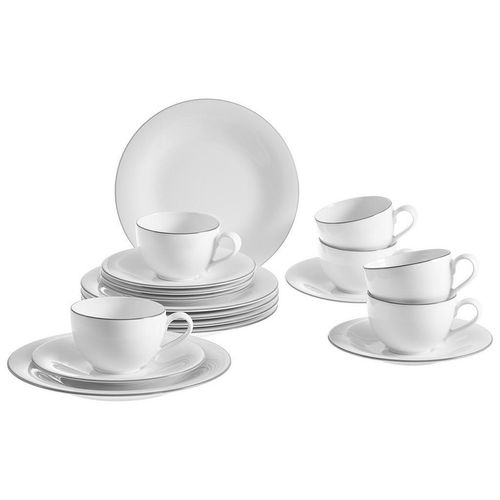 Villeroy & Boch Kaffeeset Grey Lines, Grau, Weiß, Keramik, 18-teilig, 250 ml,250 ml, Essen & Trinken, Geschirr, Geschirr-Sets, Kaffeeservice