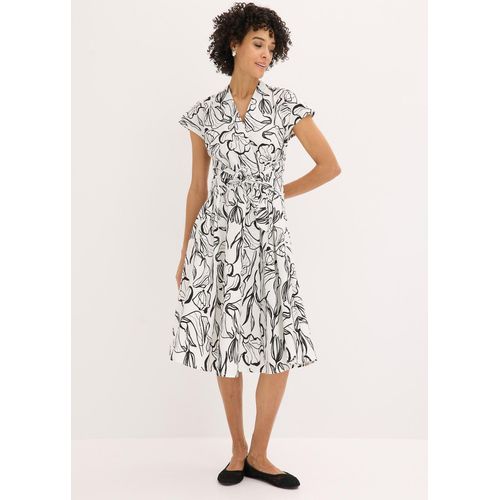 bonprix Kleid mit Drapierung, weiß, Gr.54, modisches Kleid mit Drapierung, 97% Baumwolle