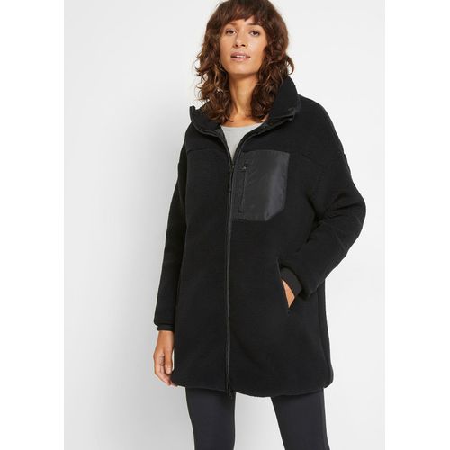 bonprix Teddy-Fleece Jacke, schwarz, Gr.48/50 (XL), Kuschelige Teddy-Fleece Jacke mit Reißverschlusstasche auf Vorderseite, aus Fleece