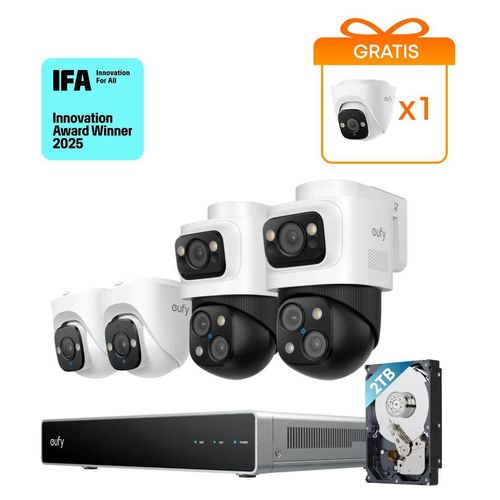 eufy PoE NVR Security System S4 mit 2× Bullet-PTZ-Kameras und 2× Turret-Kameras
