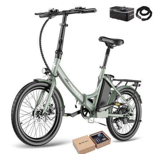 Pedelec 20 Zoll 250 W Shimano 7S 36 V 20 Ah Akku 120 km Reichweite spritzwassergeschützt IPX5, Grün