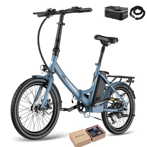 Pedelec 20 Zoll 250 W Shimano 7S 36 V 20 Ah Akku 120 km Reichweite spritzwassergeschützt IPX5, Blau