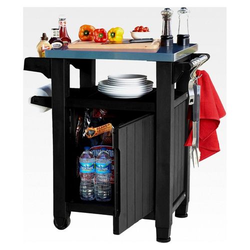 Grilltisch mit Edelstahl-Serviceplatte, anthrazit, 150 Liter Stauraum