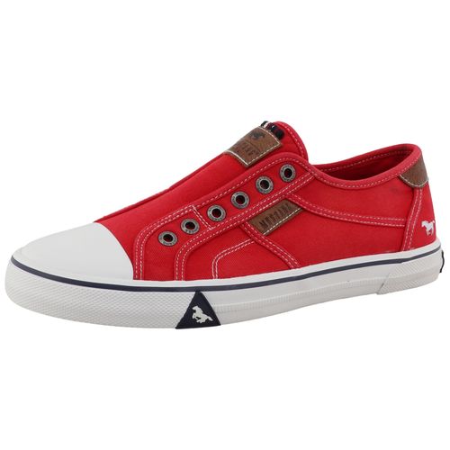 Slip-On Sneaker MUSTANG SHOES "Ignazio", Herren, Gr. 42, rot, Baumwolle, Schuhe, Slipper, Freizeitschuh, Halbschuh mit Logo-Aufnähern