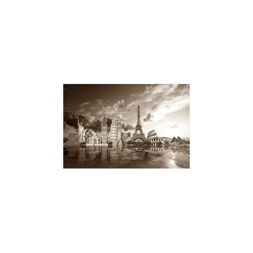 Fototapete PAPERMOON "Sehenswürdigkeiten Sepia", bunt, B:4,5m L:2,8m, Vlies, Tapeten