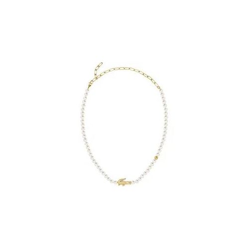 Perlenkette LACOSTE "MATCHPOINT", gold (gelbgoldfarben, weiß), Halsketten, Damen, Edelstahl Perlen, L: 55 B: 6mm, Edelstahl, Perlen, Perlenkette, mit Perle (imitiert), B:6mm