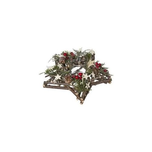 Teelichthalter CREATIV HOME "Adventsgesteck mit Teelichthalter", braun, B:25cm H:10cm T:25cm, Kerzenhalter, Teelichthalter, in Sternform