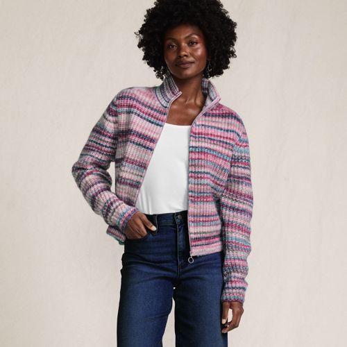 Strick-Cardigan mit Reißverschluss, Damen,  Pink, by Lands' End
