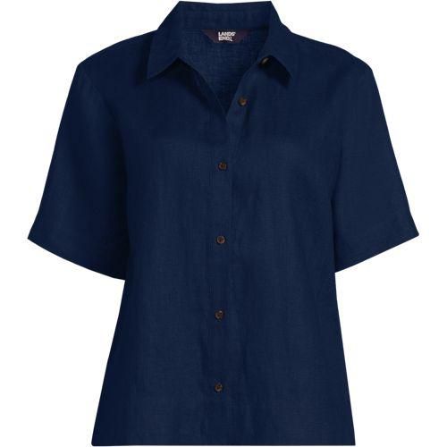 Kurzarm-Leinenhemd, Damen,  Blau, Leinen, by Lands' End
