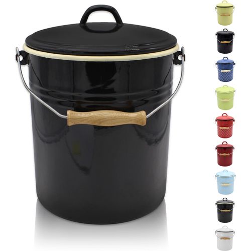 Mülleimer KRÜGER "Emaille-Eimer mit Deckel Serie Rio", schwarz, H:27,5cm Ø:24cm, Emaille, Mülleimer, Mülleimer, schnitt- / kratzfeste Oberfläche, bakterienabweisend, extrem langlebig