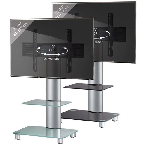 VCM TV Standfuß mit Zwischenboden 32-70 Zoll VESA max. 600x400 Fernseh Ständer aus Alu TV Ständer Maße ca. H. 100 x B. 60 x T. x 44 cm Fernsehstand Tosal
