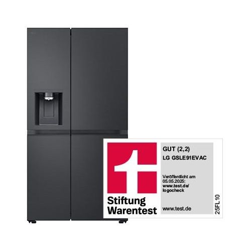 LG SidebySide Kühlschrank (EEK C, 628L, 179 cm hoch) mit Eis, Crushed Ice und Wasserspender & internem Wassertank GSLE91EVAC GSLE91EVAC