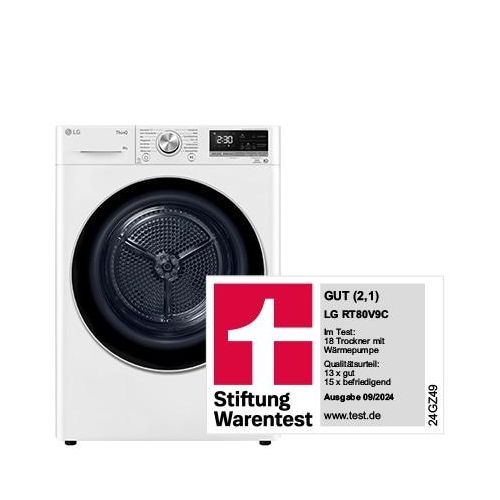 LG Trockner Weiß (EEK C, 8 kg) mit Dual Inverter Wärmepumpentechnologie & selbstreinigendem Kondensator I RT80V9C RT80V9C