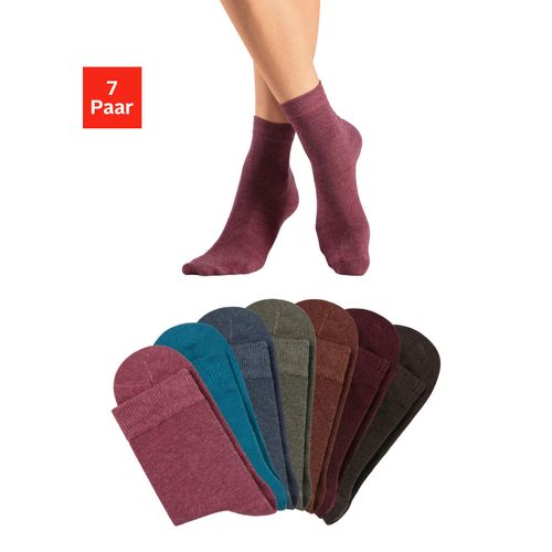 Basicsocken LASCANA, Damen, Gr. 39-42, bunt (1x braun, melange, 1x hellbraun, melange, 1x olive, melange, 1x ruby, melange, 1x beere, melange, 1x jeans, melange, 1x petrol, melange), Baumwollmischung, meliert, elastisch, Socken, in bunten Melange-Farben