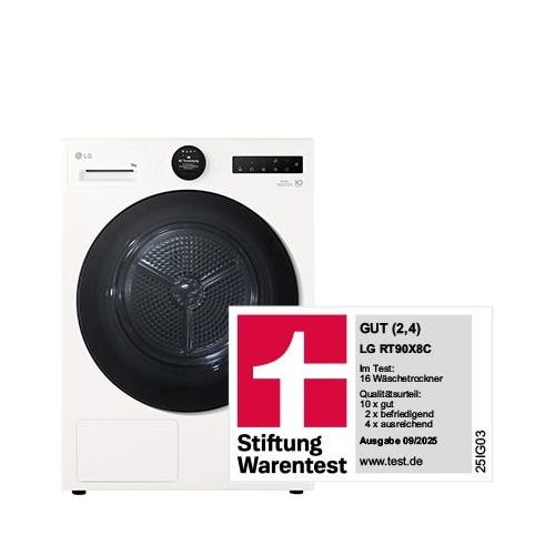 LG Trockner Weiß (EEK B, 9 kg) mit AI Dry & Dual Inverter Wärmepumpentechnologie RT90X8C RT90X8C
