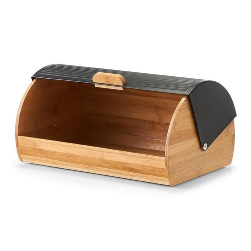 Zeller Present Brotkasten, Schwarz, Metall, Bambus, rechteckig, 39x27x19 cm, Küchenzubehör, Vorratsbehälter, Brotkästen