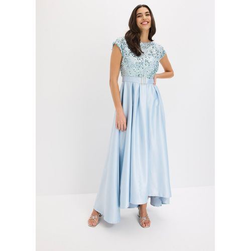 bonprix Abendkleid aus glänzendem Satin mit Pailletten, blau, Gr.46, Modern und feminin: Abendkleid aus glänzendem Satin mit bestickten Pailletten im Oberteil