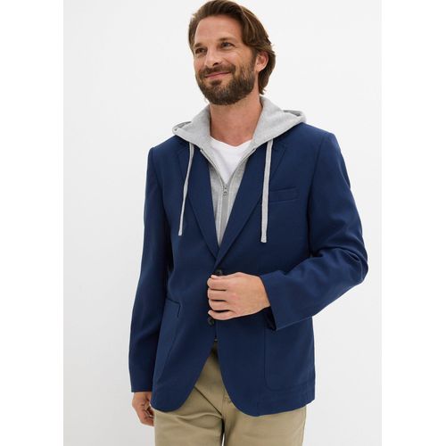 bonprix 2-in-1 Sakko mit herausnehmbaren Kapuzeneinsatz, blau, Gr.52, Modernes Sakko im Regular Fit mit stylischem Reverskragen und abnehmbarer Kapuze für einen lässig-urbanen Look