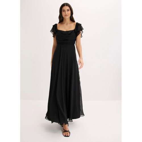 bonprix Abendkleid aus feinem Chiffon mit Drapierung, schwarz, Gr.44, Bezauberndes Maxikleid aus feinem Chiffon mit Drapierung