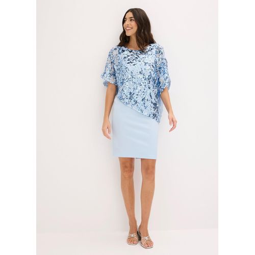 bonprix Cocktailkleid mit Pailletten-Überwurf, blau, Gr.38, Cocktailkleid aus strukturiertem Crepé mit Pailletten-Überwurf