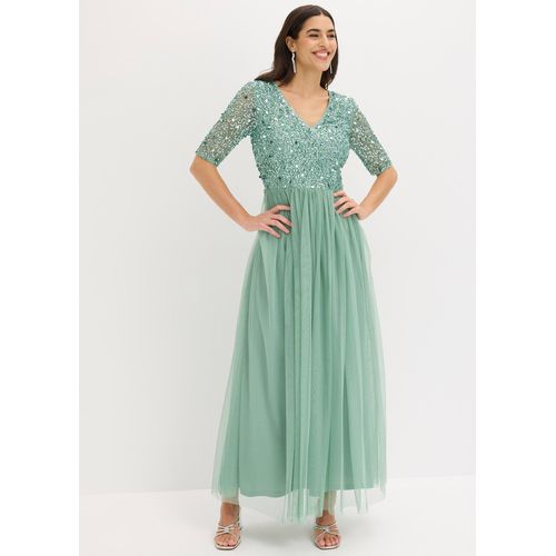 bonprix Abendkleid aus zartem Tüll mit Paillettenstickerei, grün, Gr.48, Elegantes Kleid aus Tüll mit bezaubernder Paillettenstickerei im Oberteil