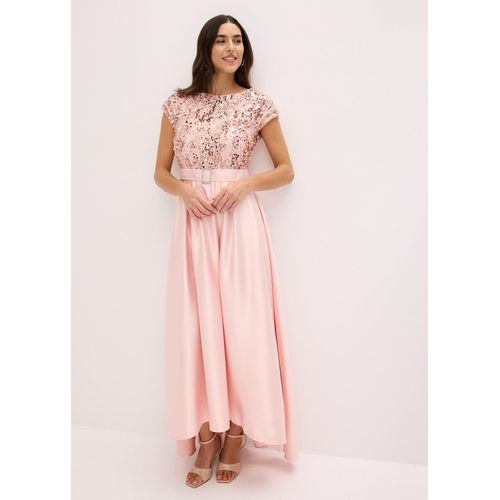 bonprix Abendkleid aus glänzendem Satin mit Pailletten, rosa, Gr.48, Modern und feminin: Abendkleid aus glänzendem Satin mit bestickten Pailletten im Oberteil