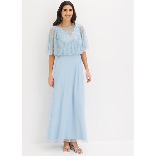 bonprix Maxikleid aus feinem Tüll mit Paillettenstickerei, blau, Gr.36, Klassisch und feminin: Abendkleid in Maxi-Länge aus feinem Tüll mit Paillettenstickerei