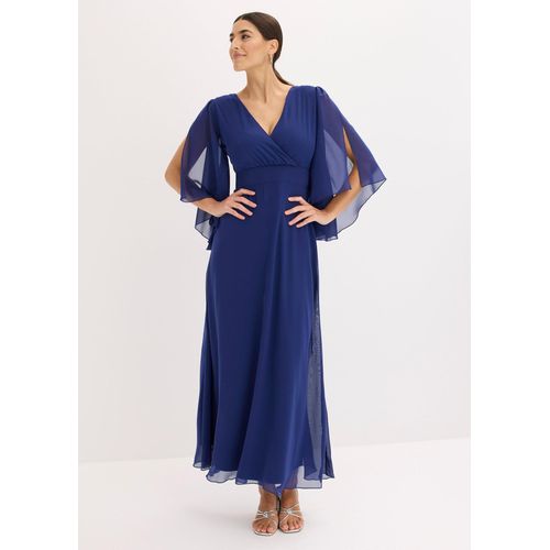 bonprix Abendkleid aus feinem Chiffon, blau, Gr.52, Maxikleid aus feinem Chiffon mit weiten Ärmeln und Cut-Outs an den Schultern