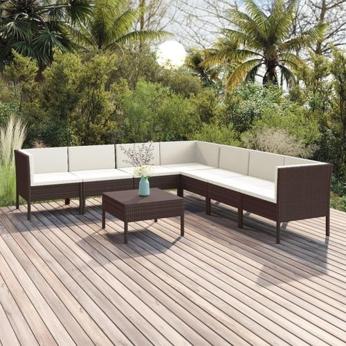 Möbel 8-tlg. Garten-Lounge-Set mit Auflagen Poly Rattan Braun - Balkonmöbel 3094455