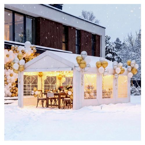 Partyzelt Pavillon 3x6 Wasserdicht Stabil, Gartenzelt UV Schutz 50+ 560g/m² PE-Plane, Festzelt für Garten, Party, Festival, Hochzeit, weiß
