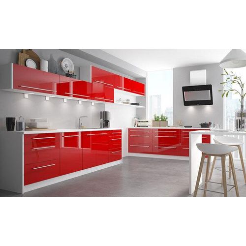 Lackierter Küchenblock Küchenzeile weiß / RAL 3002 karminrot Hochglanz lackiert