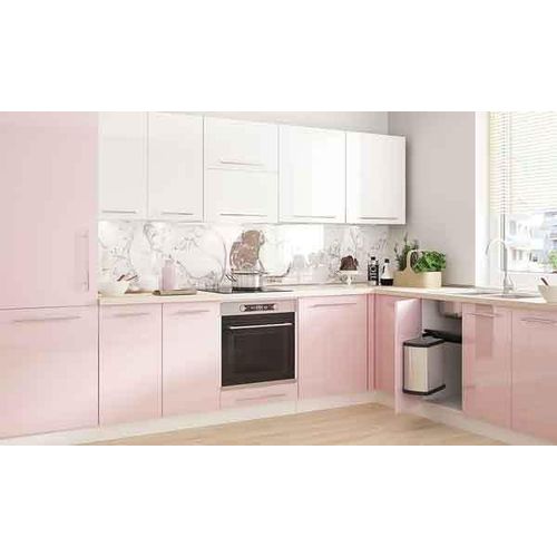 Lackierter Küchenblock Küchenzeile weiß / RAL 3015 hellrosa RAL 9010 reinweiß semi matt lackiert