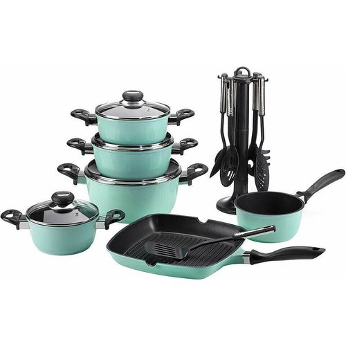 Topfset 17-tlg mit langlebige Antihaft-Versiegelung aus Aluguß in mint / Töpfe / Topf-Set / Kochtopfset / Kochtöpfe