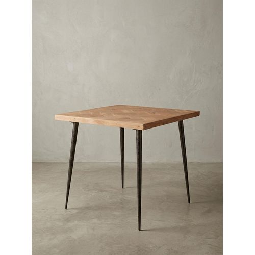 Industrial Esstisch, Akazienholz mit Fischgrät-Muster, Metallbeine. 80x80x76 cm | Kadima Design