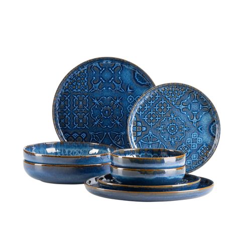 Kombiservice MÄSER "Trad. Tiles", blau, 8, Geschirr-Sets, Kombiservice