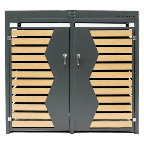 Mülltonnenbox für 2 x 240L Mülltonnen | 84x134x125 cm Grau | Metallverkleidung mit Holzelementen