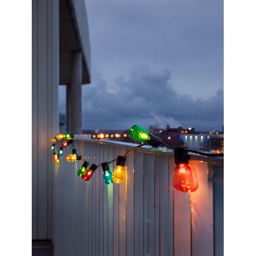 KONSTSMIDE LED-Lichterkette "Weihnachtsdeko aussen", schwarz, Dioden 20 Stk. Flammen 20 Stk., Kabellänge 10m x Gesamtlänge 14,75m, Lichterketten, LED Biergartenkette, bunt, 20 bunte Birnen / 40 warm weiße Dioden, LED-Lichterkette