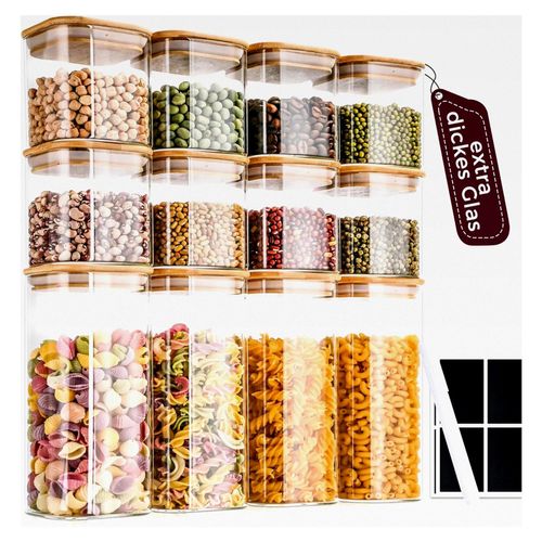 Eckige Vorratsgläser [400 & 920 ml] Extra Robust | Glasbehälter mit Deckel | Luftdichte Vorratsbehälter | Vorratsglas mit Holzdeckel