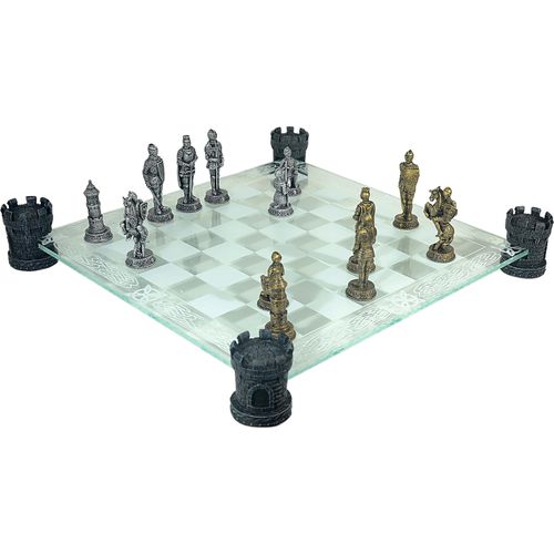 Schachspiel Ritter mit Glasbrett - Schach, Brettspiel
