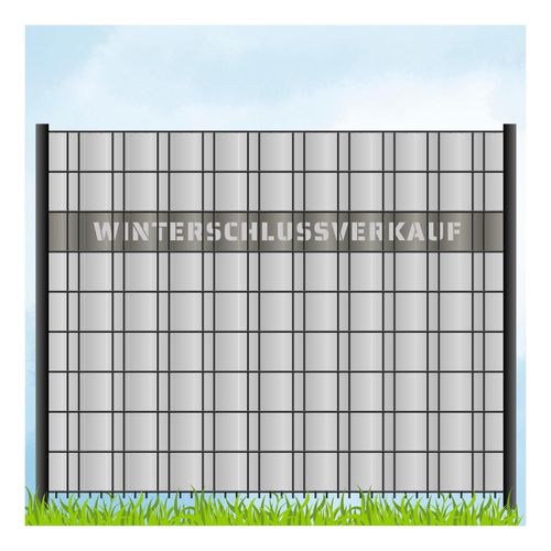 zaun zu® Sichtschutzstreifen Laser Beschriftung "WINTERSCHLUSSVERKAUF" Steingrau 2,55m