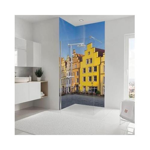 Duschrückwand SCHULTE DecoDesign Osnabrück rechts Gelbes Haus Cafe 255 x 100 cm D190102523 8146