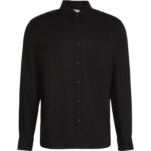 Leinenhemd CALVIN KLEIN "SOLID LINEN CLASSIC", Damen, Gr. XL, N-Gr, schwarz, Web, Obermaterial: 55% Leinen, 45% Viskose, unifarben, regular fit normal, Rundhals, 2-Knopf-Manschette mit Schlitz, Hemden Leinenhemd, Kentkragen, Regular Fit, Leinen-Viskosemix