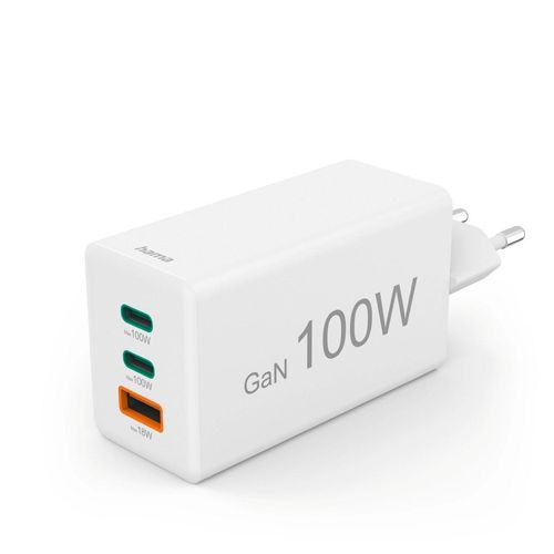 HAMA Schnelllade-Gerät "Schnellladegerät (USB Ladegerät, 2x USB-C, 1x USB-A, GaN, 100 Watt)", weiß, B:3,4cm H:4,4cm T:7,6cm, Ladegeräte, Schnelllade-Gerät