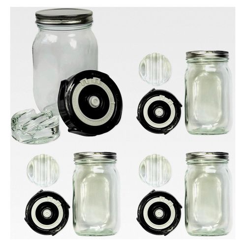 Erweiterung für Fermentationskit | Fermentier Set | 4 Gläser mit Fermentationsdeckel, Schraubdeckel & Glasgewichten | Fermentierglas für Zuhause | Glas zur Fermentation von Gemüse & Obst