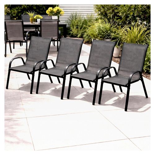 4 Stück Stapelsessel Gartenstuhl mit Textilenbespannung in Anthrazit