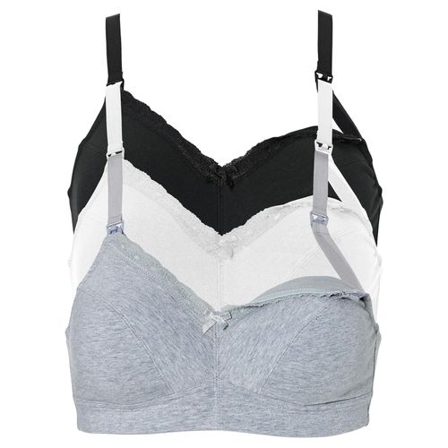Still-BH BONPRIX, Damen, Gr. 90, Cup D, schwarz (schwarz, weiß, grau meliert), Obermaterial: 95% Baumwolle, 5% Elasthan. Futter: 100% Baumwolle. Spitze: 88% Polyamid, 12% Elasthan, BHs Still-BH, im praktischen 3er Pack, mit Clip-Verschlüssen, aus Baumwollqualität
