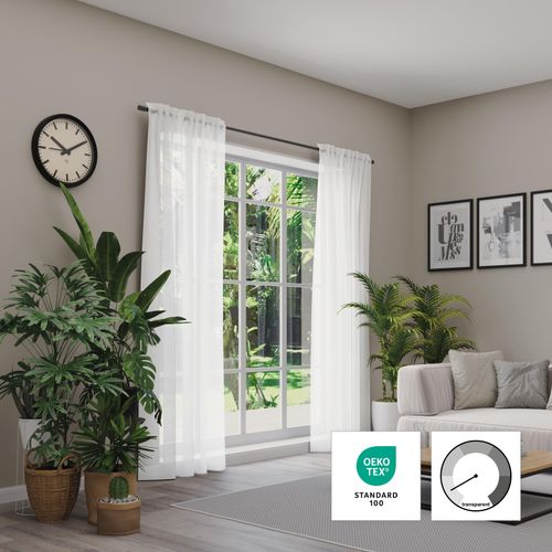 Vorhang NEUTEX FOR YOU "Kiss", weiß (wollweiß), B:450cm H:200cm, Jacquard, Polyester, Gardinen, Vorhang, Uni in natürlicher Optik, nach Maß