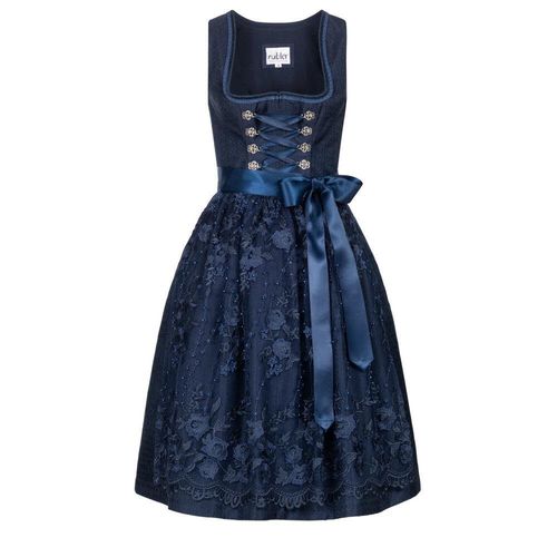 Dirndl NÜBLER "Dirndl midi Gloria", Damen, Gr. 38, EURO, blau, Obermaterial: 100% Polyester PES., Kleider Dirndl