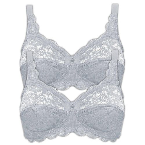 Bügelloser BH SUSA "2er Pack BH ohne Bügel Latina", Damen, Gr. 110, Cup F, grau (grau grau), Spitze, Obermaterial: 77% Polyamid PA. 15% Baumwolle CO. 8% Elasthan EL., BHs Bügelloser BH