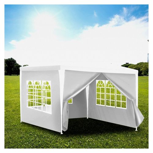 Pavillon 3x3m wasserdicht mit 4 Seitenwänden, Gartenzelt mit UV-Schutz für Gartenfeiern und Camping (Weiß)